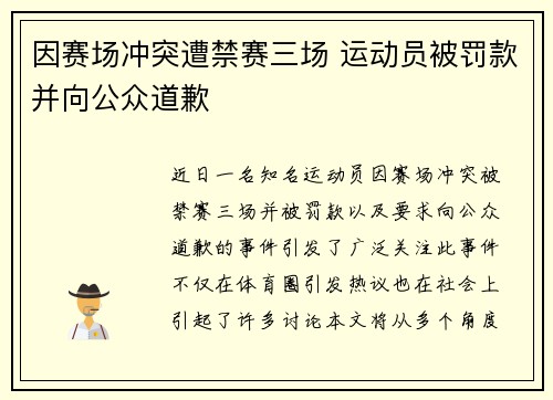 因赛场冲突遭禁赛三场 运动员被罚款并向公众道歉